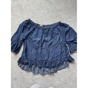 Jane & Delancy Women Denim Off Shoulder Ruffle‎ Top Blouse Blue Size Large Bell